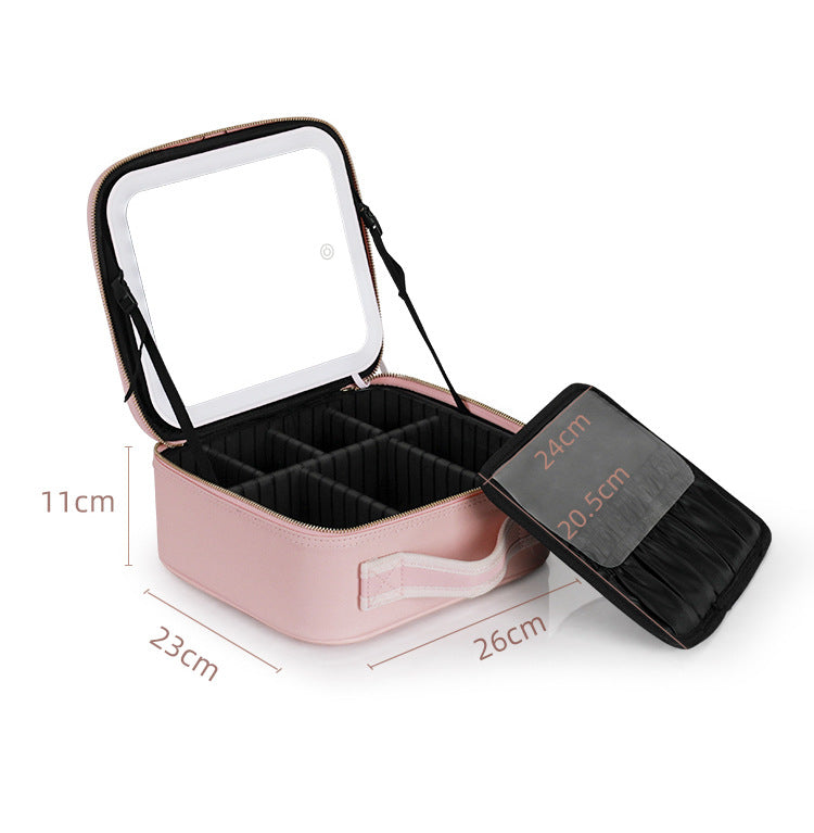 Cosmetic Bag with LED Light & Full-Screen Mirror