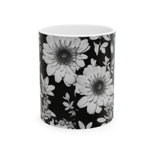 Monochrome Floral Silhouette Ceramic Mug 11oz/15oz - Color Pop Kitchen & Living Decor, Floral Print Coffee Cup