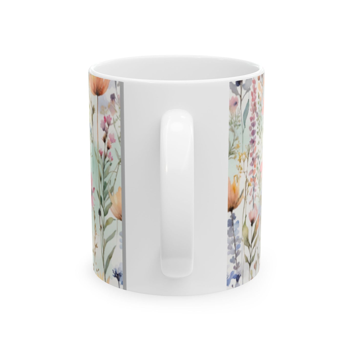 Watercolor Wildflowers Ceramic Mug 11oz/15oz - Kitchen Coffee Cup, Home & Living, Bridal Shower Sign, Pastel Field Art