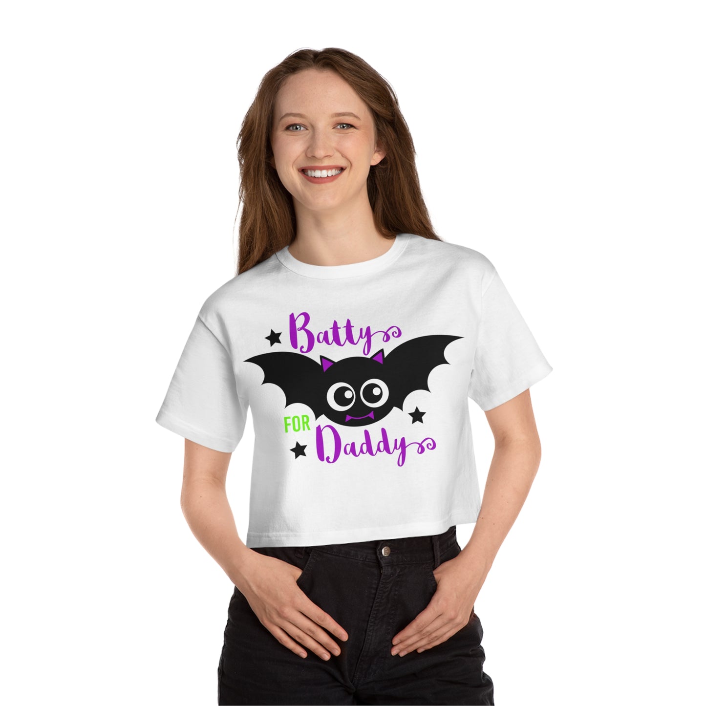 Cropped 'Batty for Daddy' T-shirt | Funny Halloween Crop Top | Champion Women's Heritage Cropped T-Shirt | Halloween gift idea