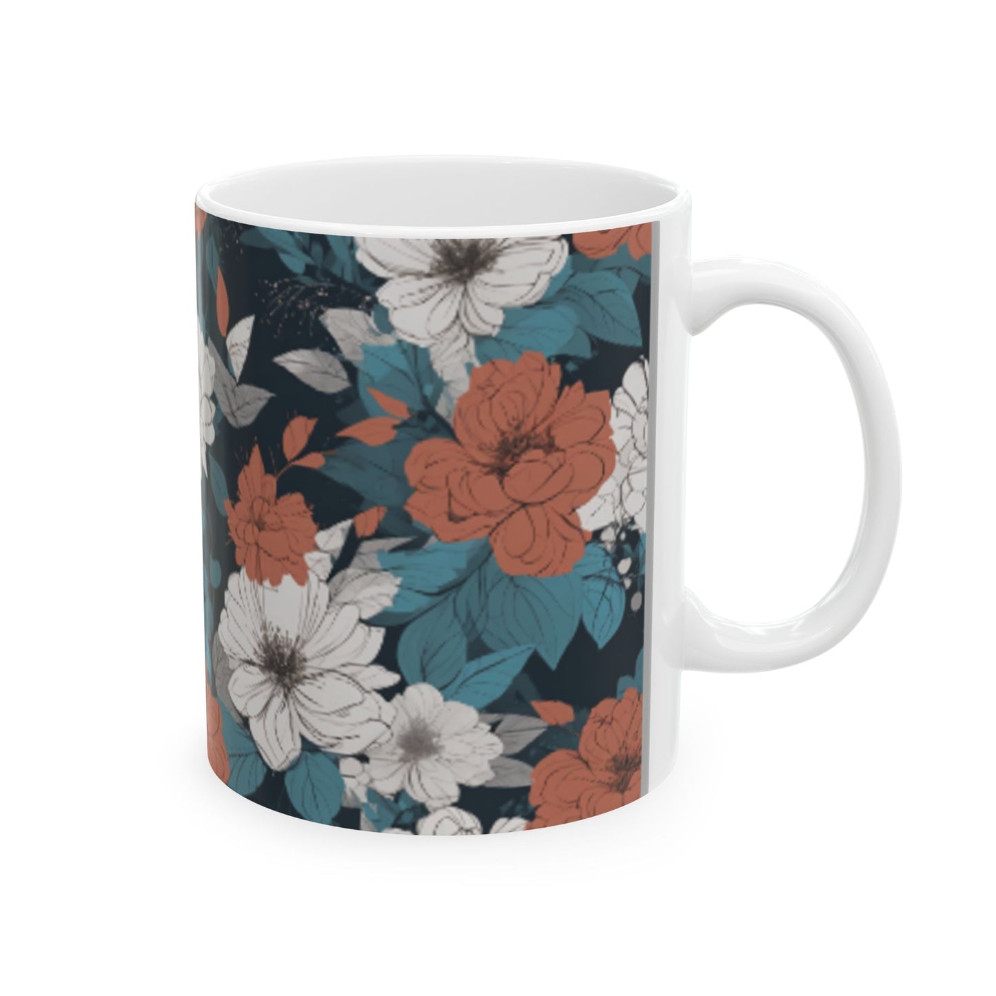 Abstract Floral Ceramic Coffee Mug - Contemporary Home Decor, 11oz/15oz, Unique Floral Design, Kitchen Mug, Elegant Drinkware