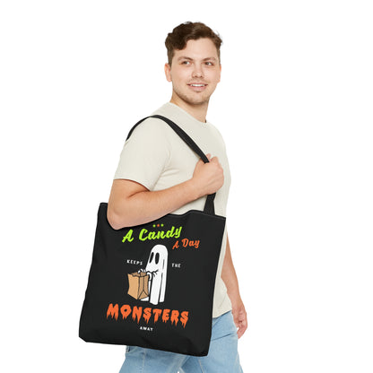 Halloween Candy Bag - 'A Candy a Day Keeps the Monster Away' - Fun Trick-or-Treat Tote