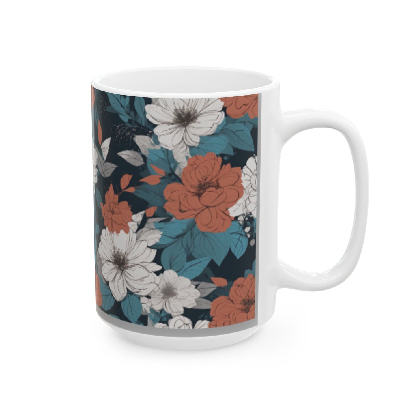 Abstract Floral Ceramic Coffee Mug - Contemporary Home Decor, 11oz/15oz, Unique Floral Design, Kitchen Mug, Elegant Drinkware