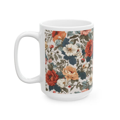 English Garden-Inspired Floral Ceramic Mug - Home & Living Kitchen Decor - 11oz/15oz - Elegant Floral Print Coffee Cup for Everyday Use