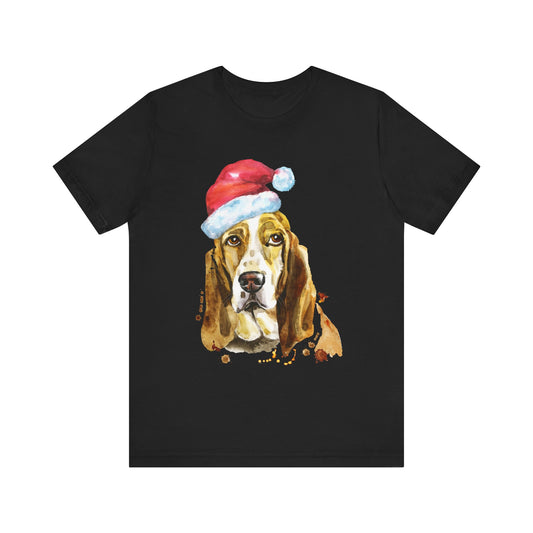 Hound Dog With Christmas Cap T-shirt, Dog Tshirt, Pet Shirt, Unisex Shirt, Crewneck Shirt, Short Sleeve Tee, Gift for Him, Gift for Her