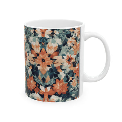 Geometric Floral Pattern Ceramic Mug - 11oz/15oz Coffee Mug for Home & Living, Stylish Beverage Cup with Clean Lines Design