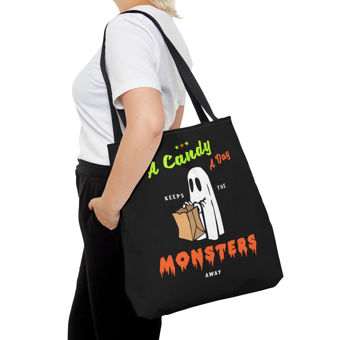 Halloween Candy Bag - 'A Candy a Day Keeps the Monster Away' - Fun Trick-or-Treat Tote