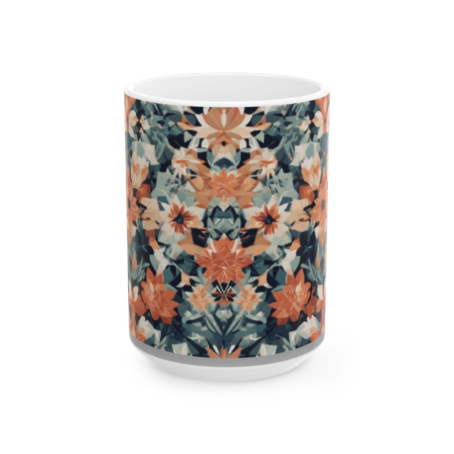 Geometric Floral Pattern Ceramic Mug - 11oz/15oz Coffee Mug for Home & Living, Stylish Beverage Cup with Clean Lines Design