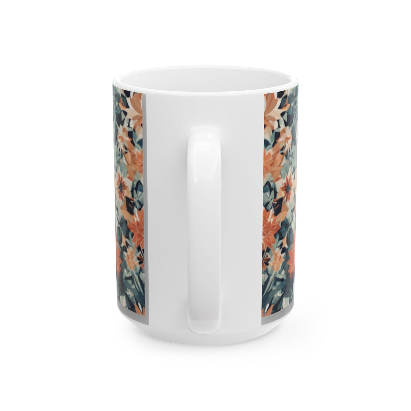 Geometric Floral Pattern Ceramic Mug - 11oz/15oz Coffee Mug for Home & Living, Stylish Beverage Cup with Clean Lines Design