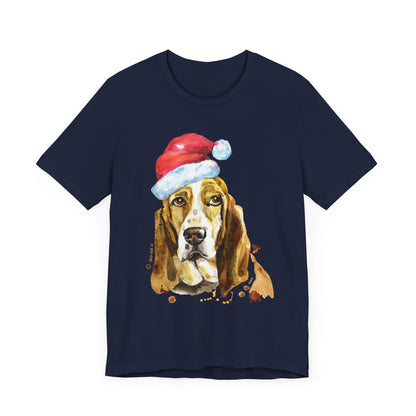 Hound Dog With Christmas Cap T-shirt, Dog Tshirt, Pet Shirt, Unisex Shirt, Crewneck Shirt, Short Sleeve Tee, Gift for Him, Gift for Her