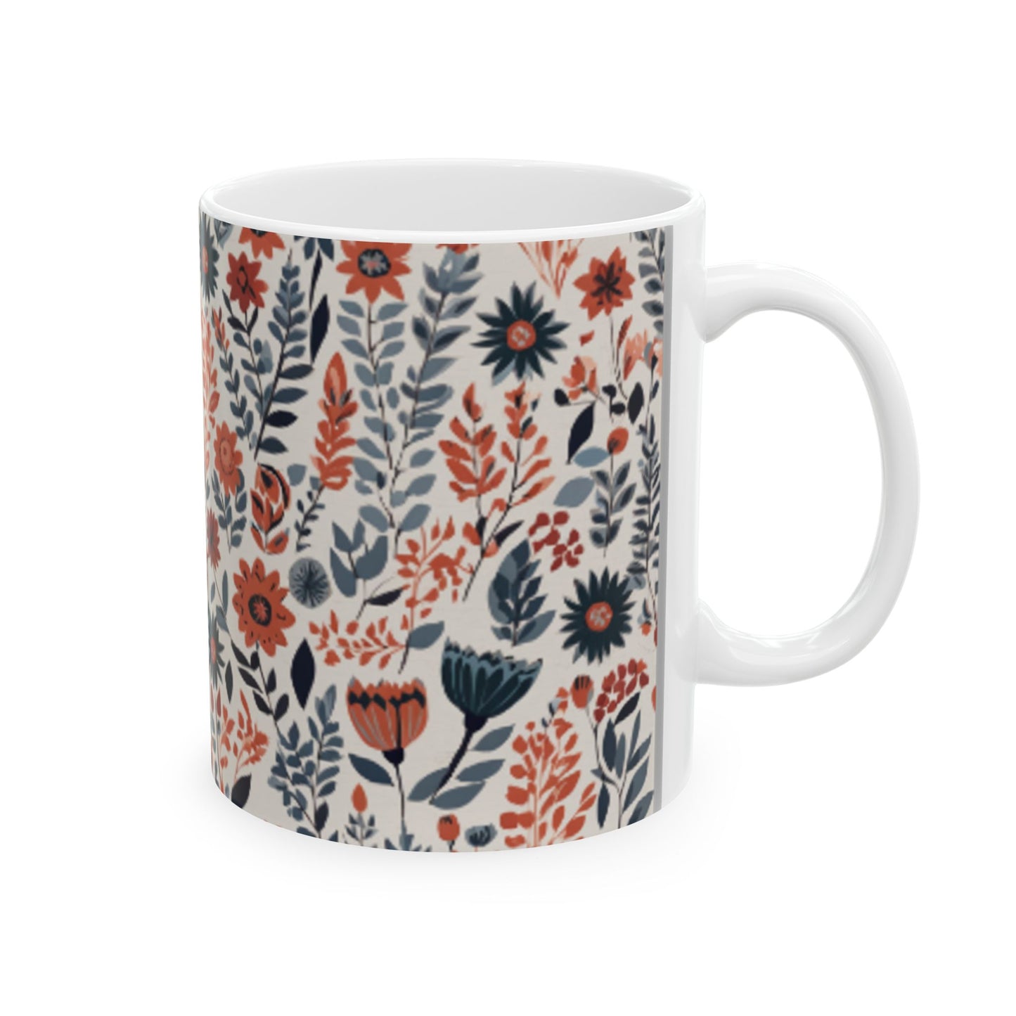 Scandinavian Folk Art Flower Ceramic Mug for Coffee and Tea - Home & Living Kitchen Decor Gift, 11oz 15oz Sizes Available