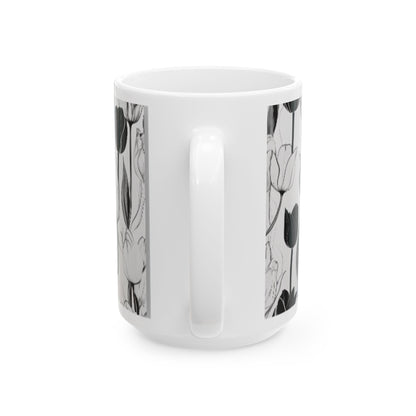 Minimalist Black and White Tulip Outline Ceramic Coffee Mug - 11oz/15oz Home & Living Elegant Wall Art Style Drinkware