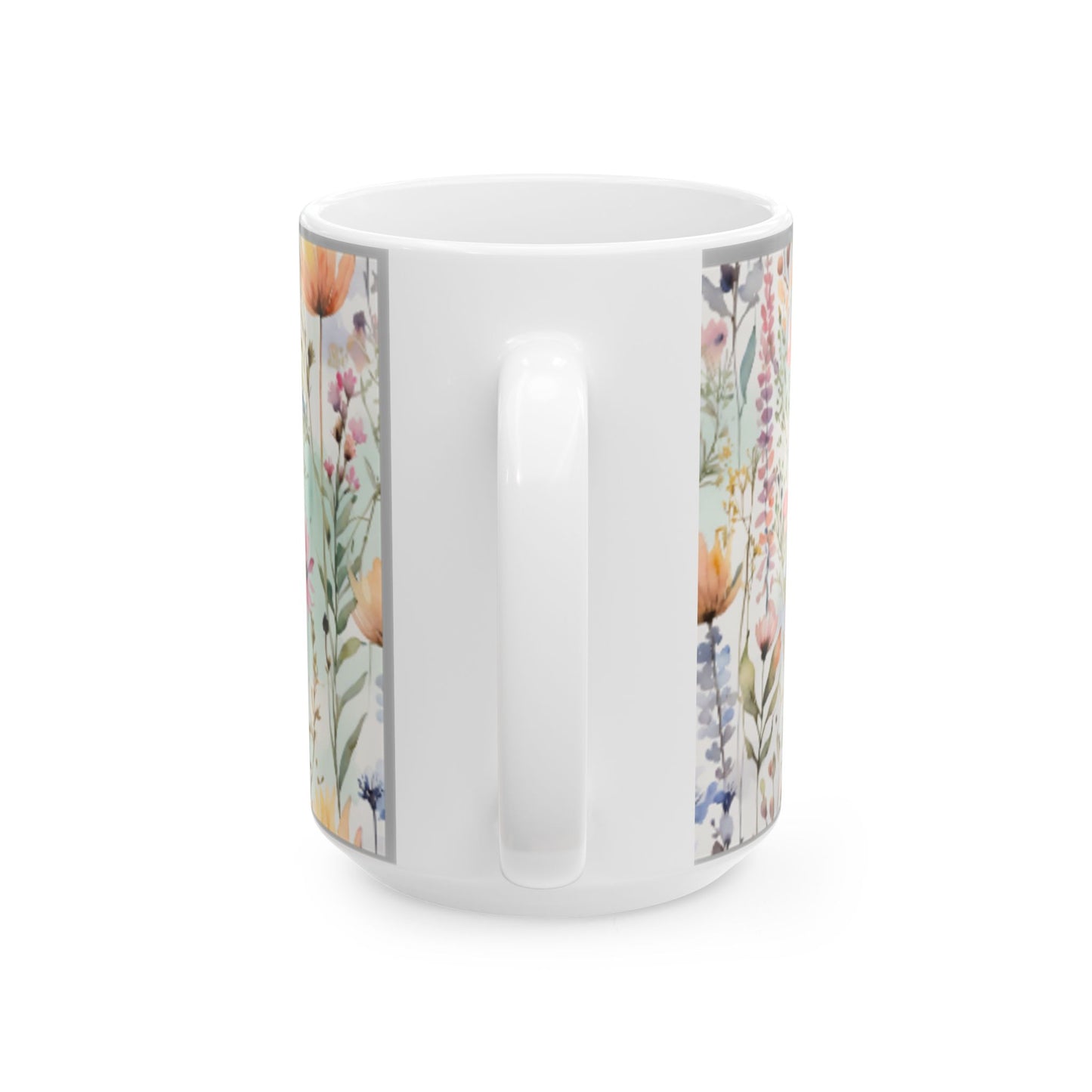 Watercolor Wildflowers Ceramic Mug 11oz/15oz - Kitchen Coffee Cup, Home & Living, Bridal Shower Sign, Pastel Field Art