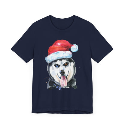 Huskey Dog With Christmas Cap T-shirt, Dog Tshirt, Pet Shirt, Unisex Shirt, Crewneck Shirt, Short Sleeve Tee, Gift for Him, Gift for Her