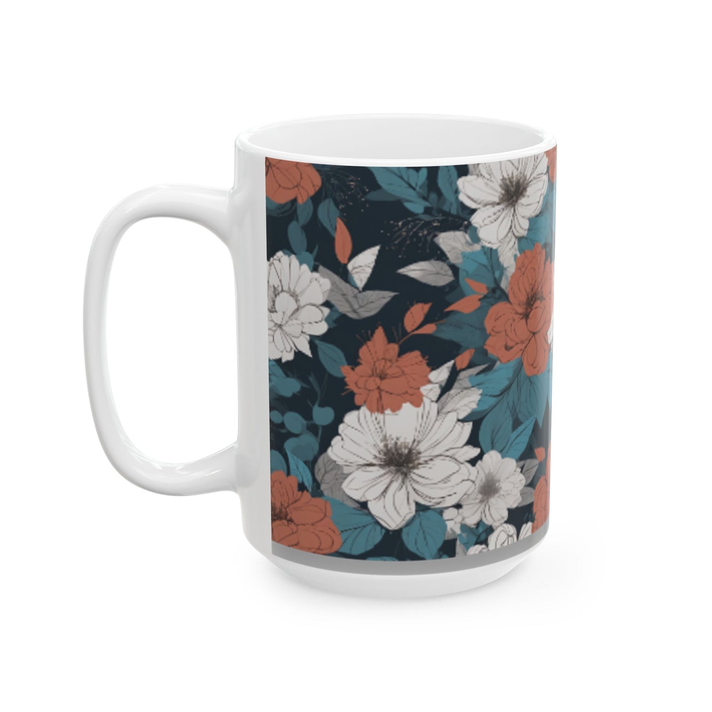 Abstract Floral Ceramic Coffee Mug - Contemporary Home Decor, 11oz/15oz, Unique Floral Design, Kitchen Mug, Elegant Drinkware