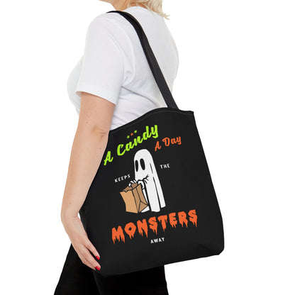 Halloween Candy Bag - 'A Candy a Day Keeps the Monster Away' - Fun Trick-or-Treat Tote