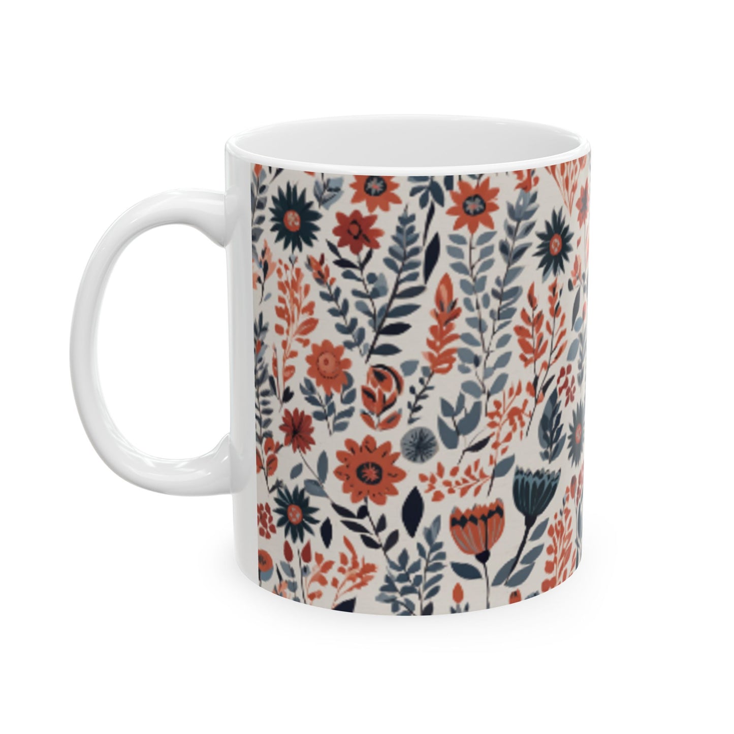 Scandinavian Folk Art Flower Ceramic Mug for Coffee and Tea - Home & Living Kitchen Decor Gift, 11oz 15oz Sizes Available