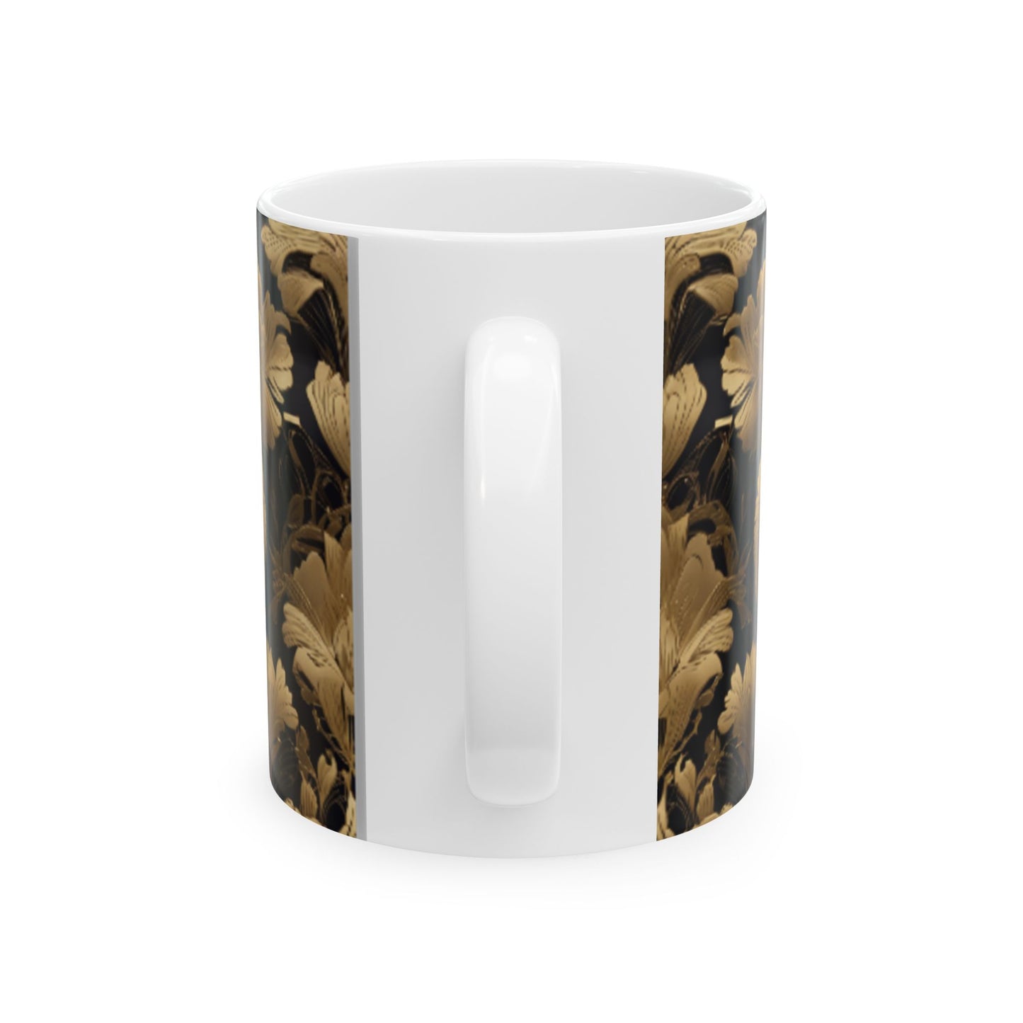 Art Deco Gold Foil Floral Ceramic Mug - 11oz/15oz Coffee Mug for Home & Living, Kitchen Decor, Floral Print Collectible Mugs