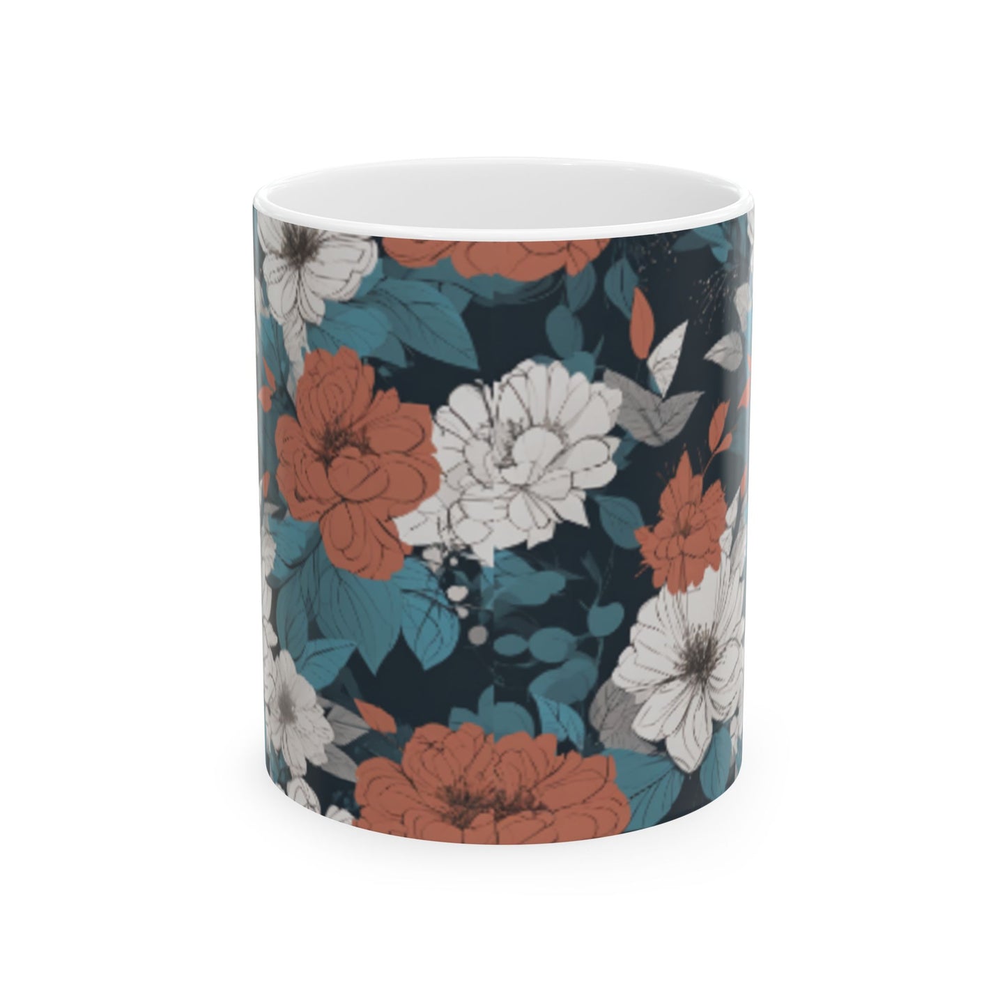 Abstract Floral Ceramic Coffee Mug - Contemporary Home Decor, 11oz/15oz, Unique Floral Design, Kitchen Mug, Elegant Drinkware