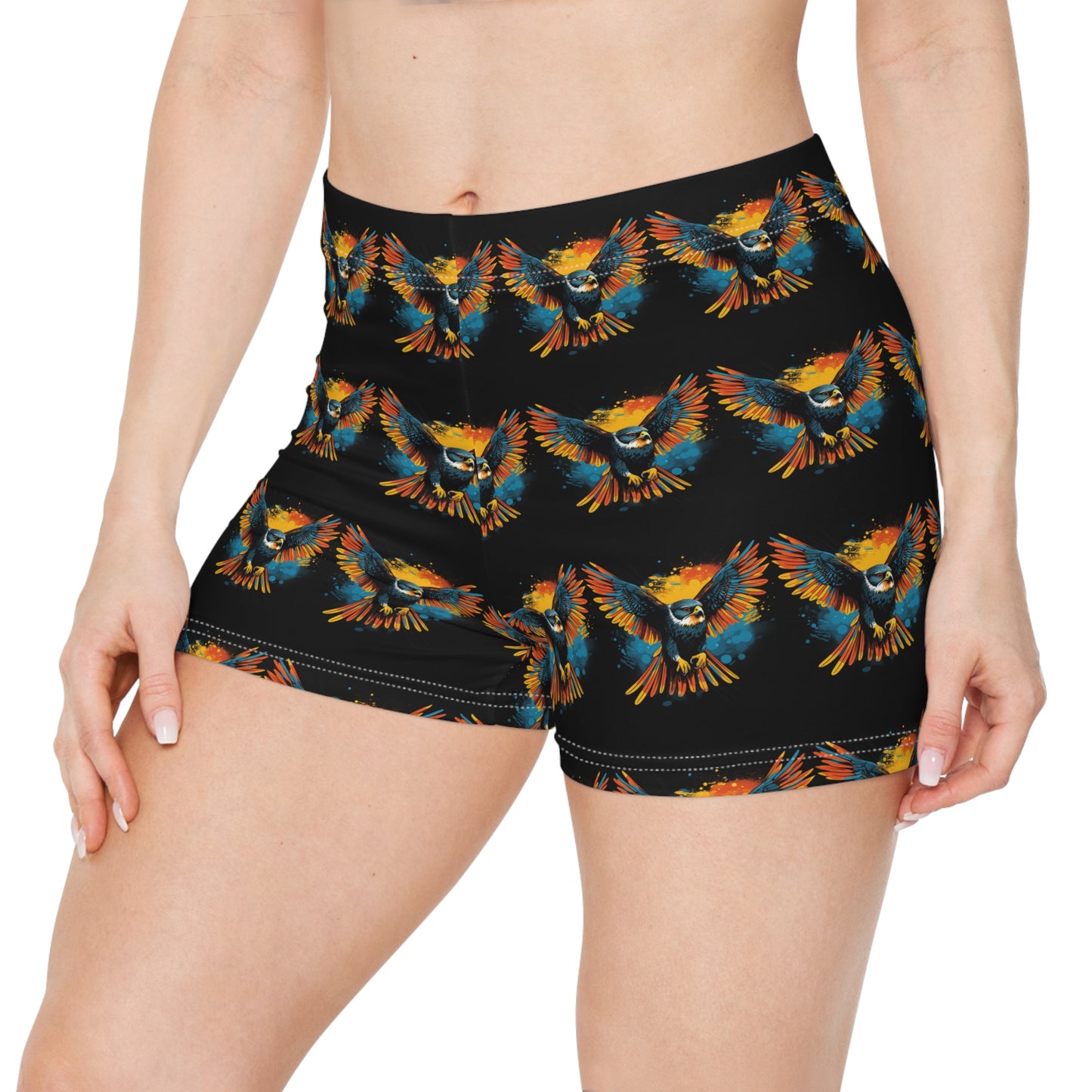 Amur Falcon Women's Spandex Shorts: Stunning Avian Artwork -Women's Shorts (AOP)