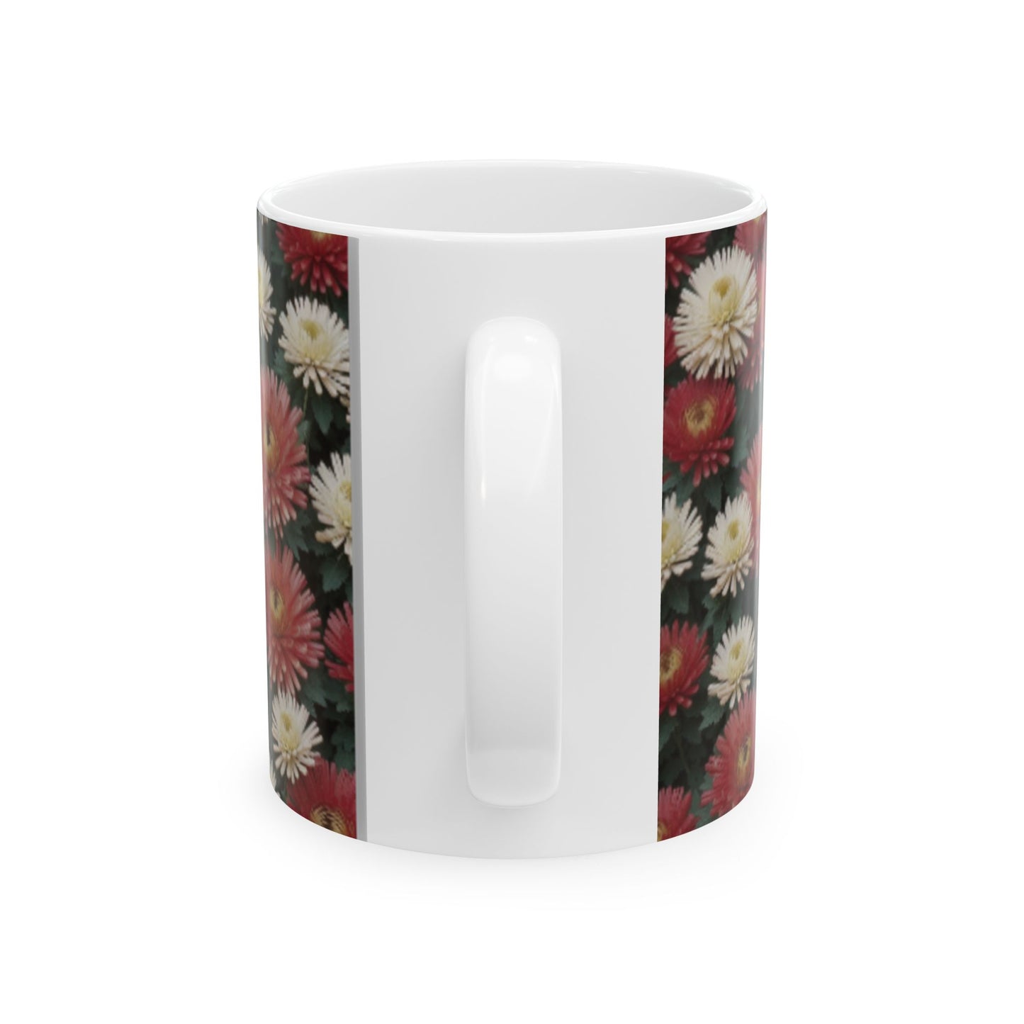 Japanese Chrysanthemum Ceramic Mug 11oz/15oz - Coffee Mugs for Home & Living, Chrysanthemum Plant Design, Artisan Floral Kitchenware