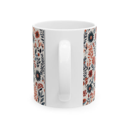 Scandinavian Folk Art Flower Ceramic Mug for Coffee and Tea - Home & Living Kitchen Decor Gift, 11oz 15oz Sizes Available