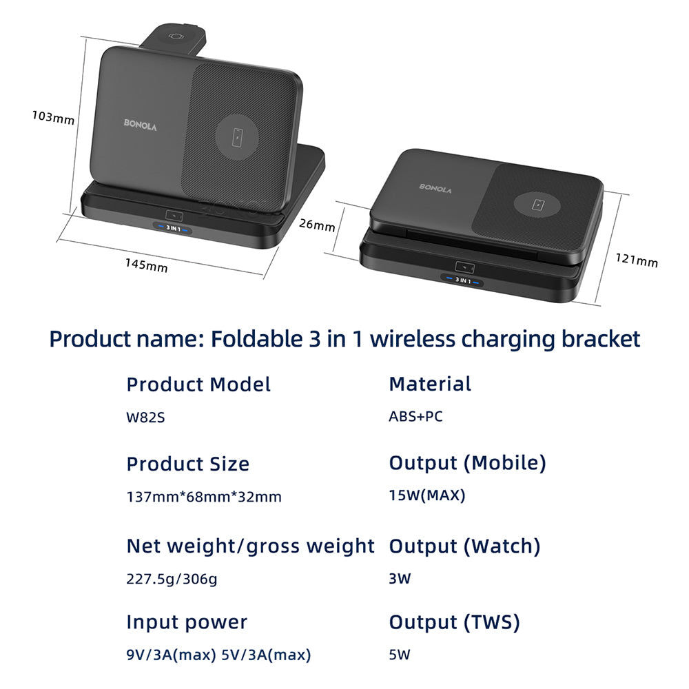 Bonola Foldable Wireless Charger 3 in 1 Station for Samsung Z Fold 3/Z Flip4