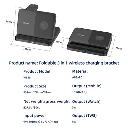 Bonola Foldable Wireless Charger 3 in 1 Station for Samsung Z Fold 3/Z Flip4