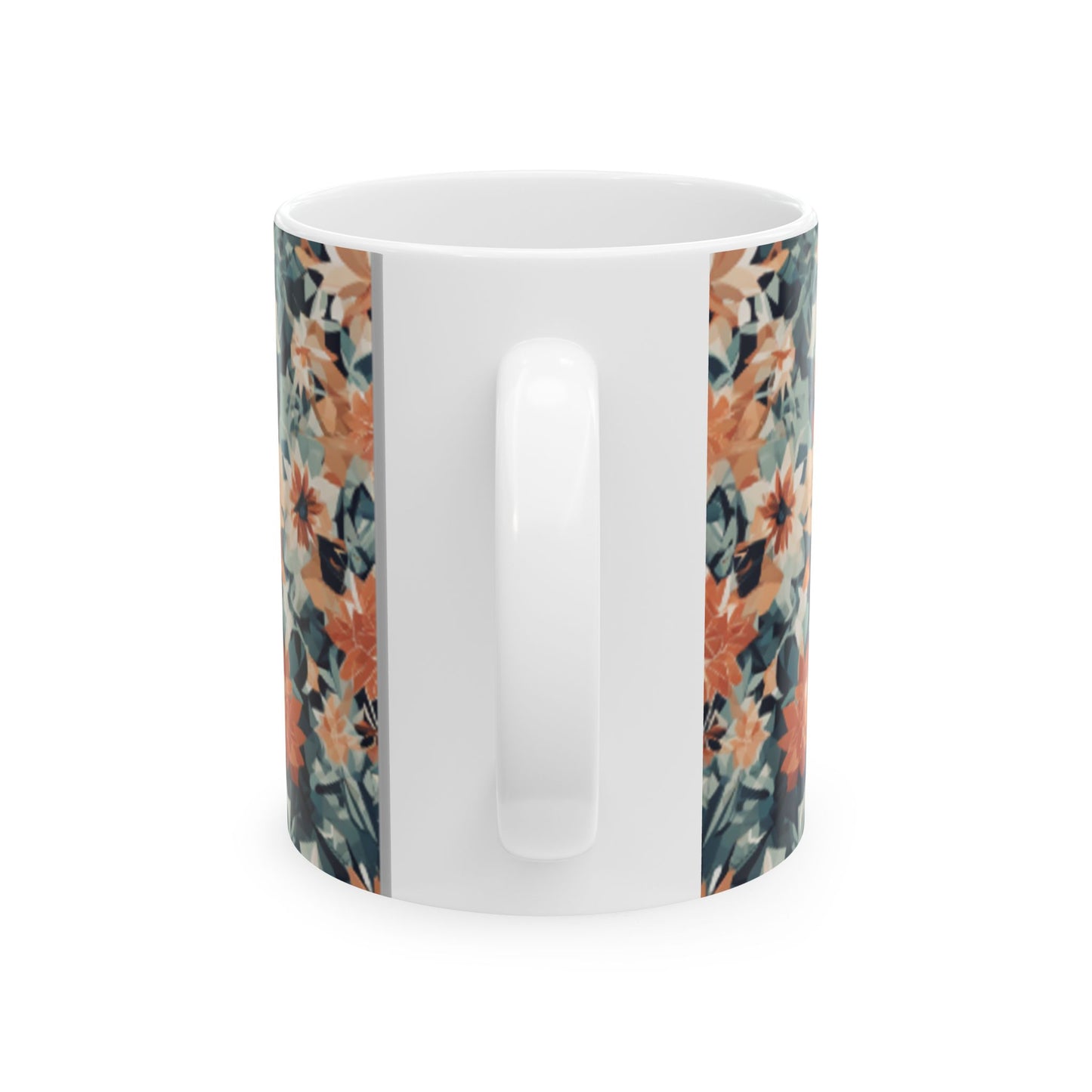 Geometric Floral Pattern Ceramic Mug - 11oz/15oz Coffee Mug for Home & Living, Stylish Beverage Cup with Clean Lines Design