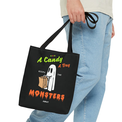 Halloween Candy Bag - 'A Candy a Day Keeps the Monster Away' - Fun Trick-or-Treat Tote