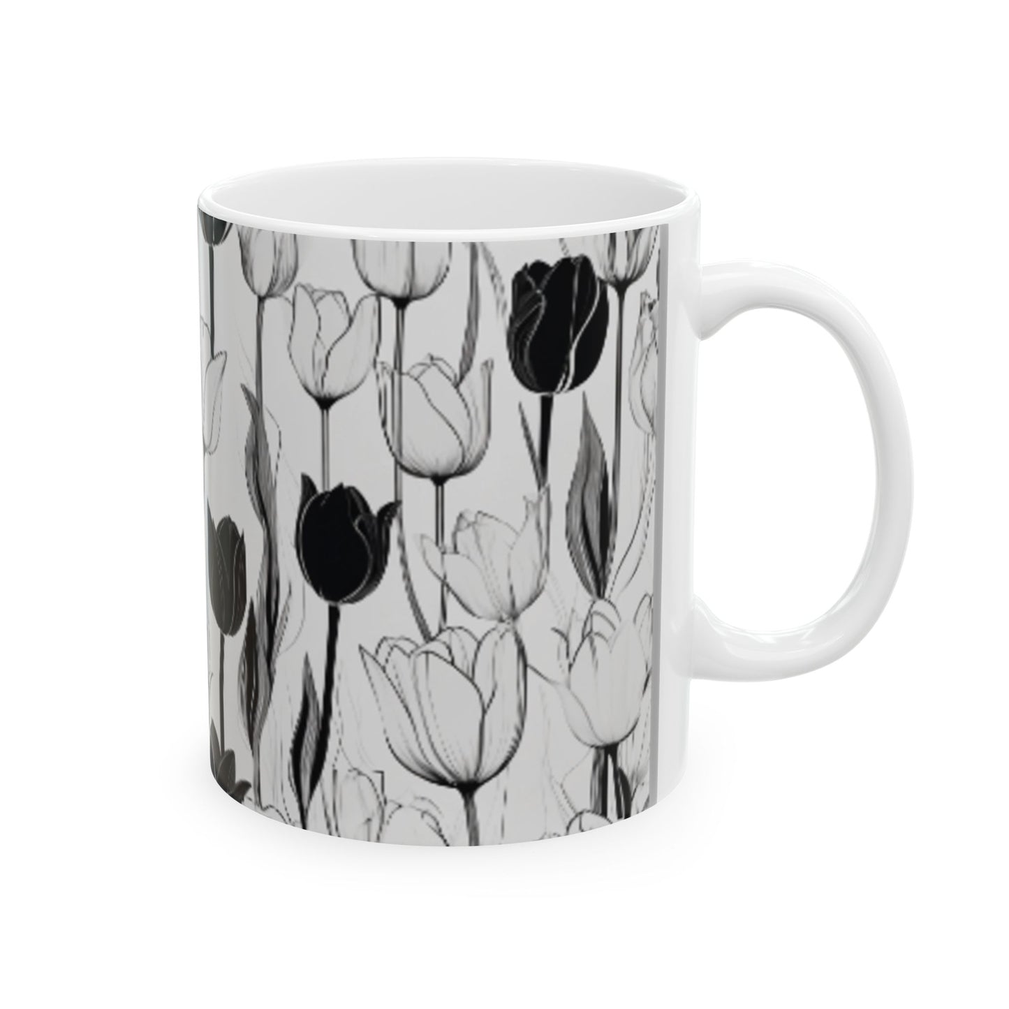 Minimalist Black and White Tulip Outline Ceramic Coffee Mug - 11oz/15oz Home & Living Elegant Wall Art Style Drinkware