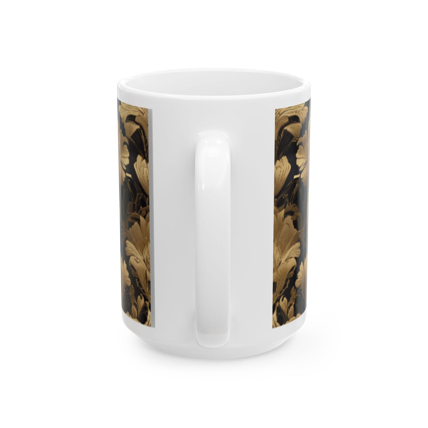 Art Deco Gold Foil Floral Ceramic Mug - 11oz/15oz Coffee Mug for Home & Living, Kitchen Decor, Floral Print Collectible Mugs