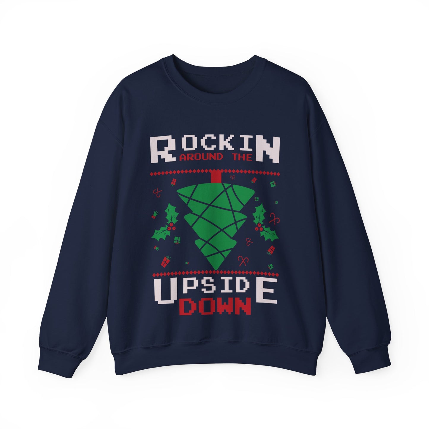 Upside Down Christmas Tree Sweatshirt - 'Rocking Around' Fun Festivities!