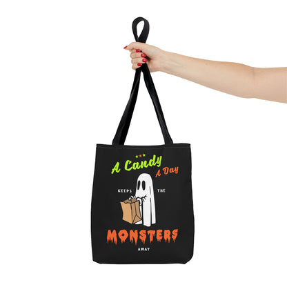 Halloween Candy Bag - 'A Candy a Day Keeps the Monster Away' - Fun Trick-or-Treat Tote