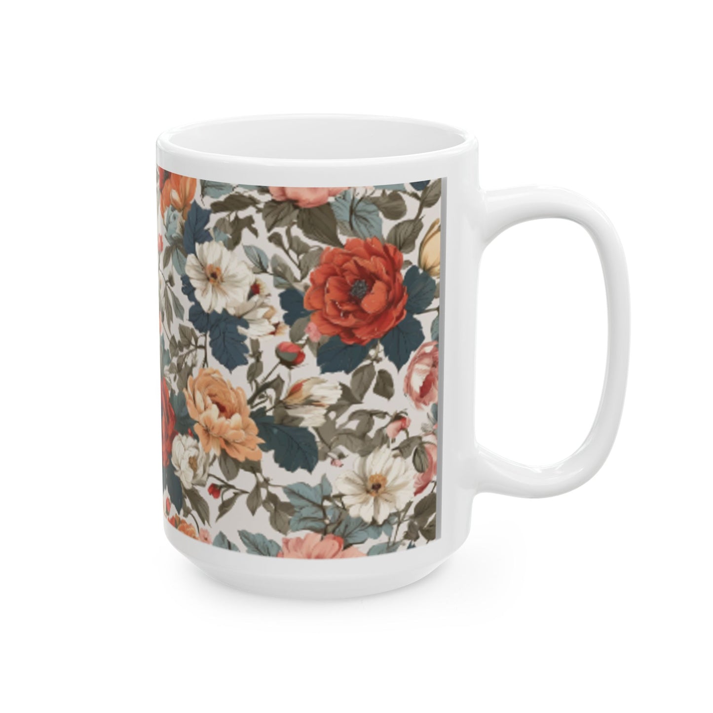 English Garden-Inspired Floral Ceramic Mug - Home & Living Kitchen Decor - 11oz/15oz - Elegant Floral Print Coffee Cup for Everyday Use