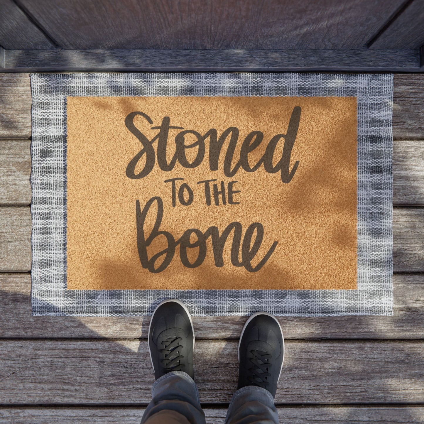 Whimsical Welcome Mat: 'Stoned to the Bone