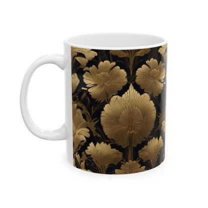 Art Deco Gold Foil Floral Ceramic Mug - 11oz/15oz Coffee Mug for Home & Living, Kitchen Decor, Floral Print Collectible Mugs