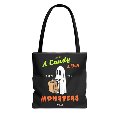 Halloween Candy Bag - 'A Candy a Day Keeps the Monster Away' - Fun Trick-or-Treat Tote