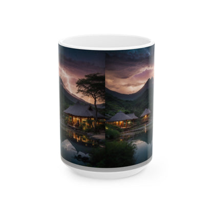 Futuristic African Village Ceramic Coffee Mug 11oz/15oz - Modern Home & Living Decor, Unique Space-Age African Themed Drinkware