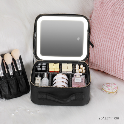 Cosmetic Bag with LED Light & Full-Screen Mirror