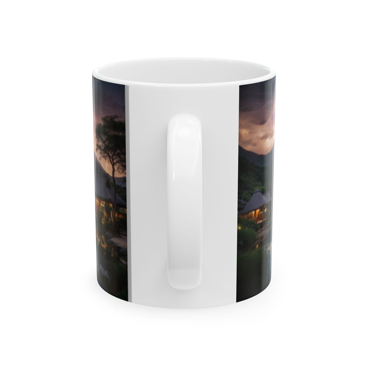 Futuristic African Village Ceramic Coffee Mug 11oz/15oz - Modern Home & Living Decor, Unique Space-Age African Themed Drinkware