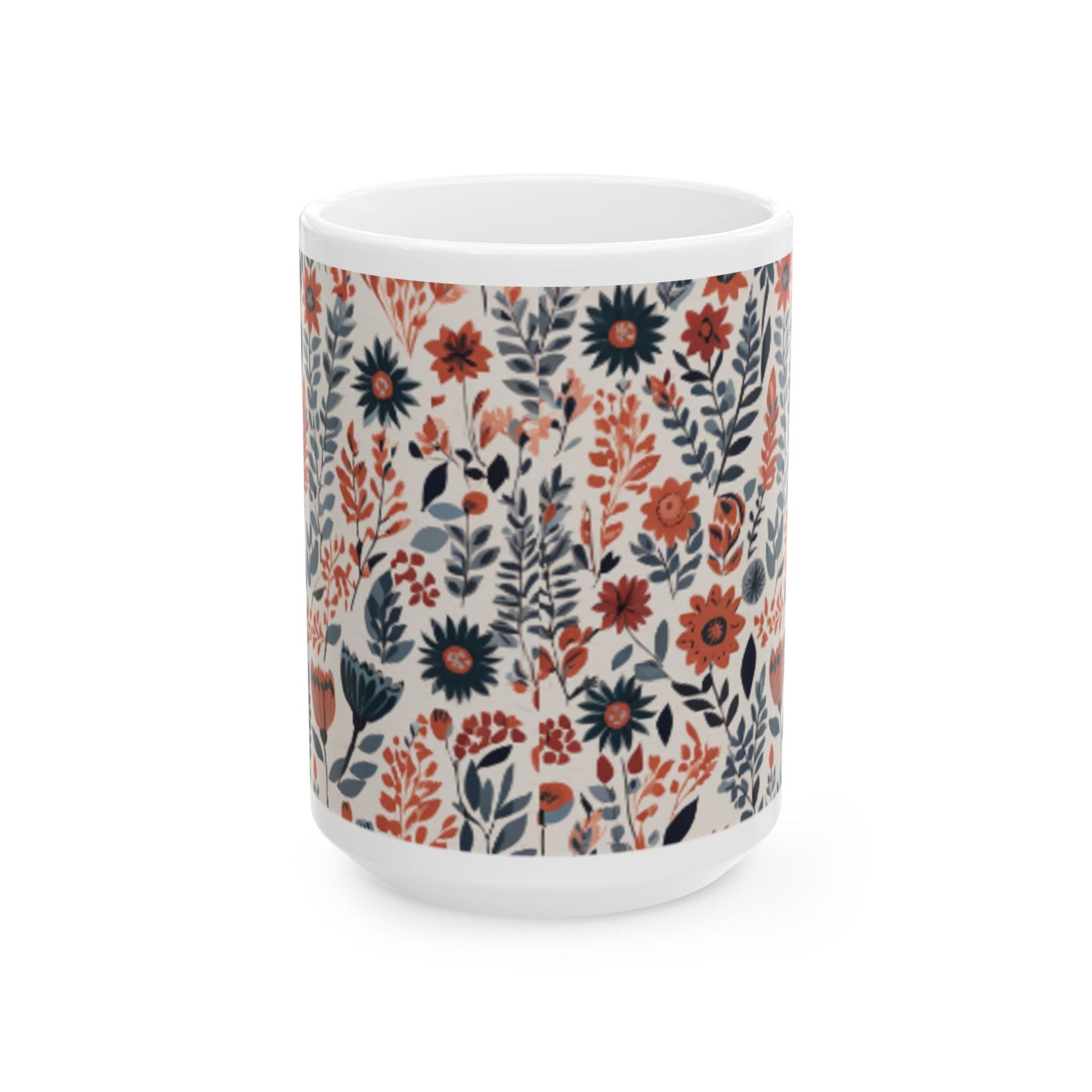 Scandinavian Folk Art Flower Ceramic Mug for Coffee and Tea - Home & Living Kitchen Decor Gift, 11oz 15oz Sizes Available