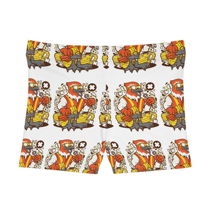 Fly in Style: Women's Spandex Shorts with Charming Bird Mechanic Prints