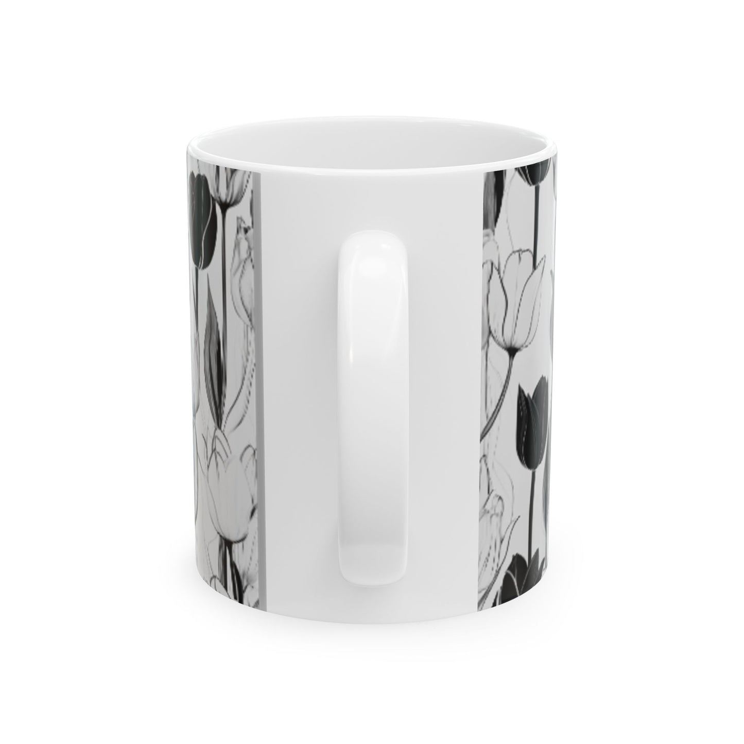 Minimalist Black and White Tulip Outline Ceramic Coffee Mug - 11oz/15oz Home & Living Elegant Wall Art Style Drinkware