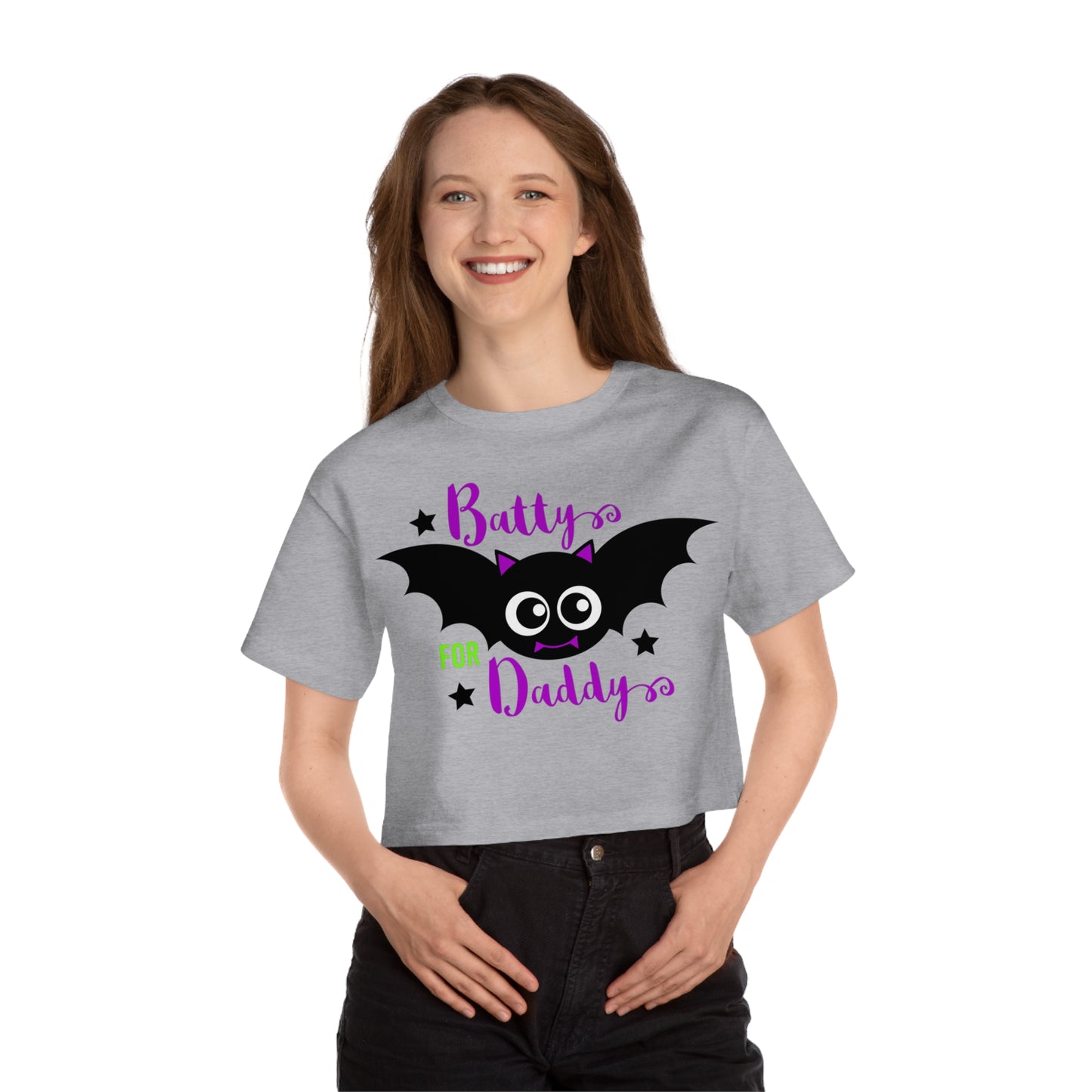 Cropped 'Batty for Daddy' T-shirt | Funny Halloween Crop Top | Champion Women's Heritage Cropped T-Shirt | Halloween gift idea