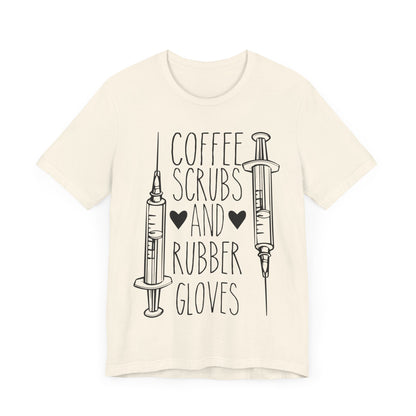 Coffee Scrubs And Rubber Gloves T-shirt, Nurse Tshirt, Medical Unisex Shirt, Crewneck Shirt, Short Sleeve Tee, Gift for Him, Gift for Her