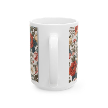 English Garden-Inspired Floral Ceramic Mug - Home & Living Kitchen Decor - 11oz/15oz - Elegant Floral Print Coffee Cup for Everyday Use