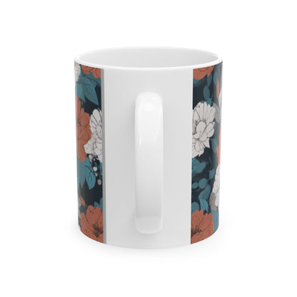 Abstract Floral Ceramic Coffee Mug - Contemporary Home Decor, 11oz/15oz, Unique Floral Design, Kitchen Mug, Elegant Drinkware