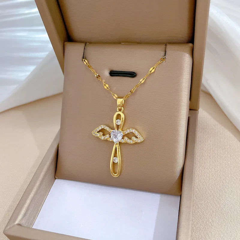 Shiny Luxury Zircon Cross Pendant Necklace